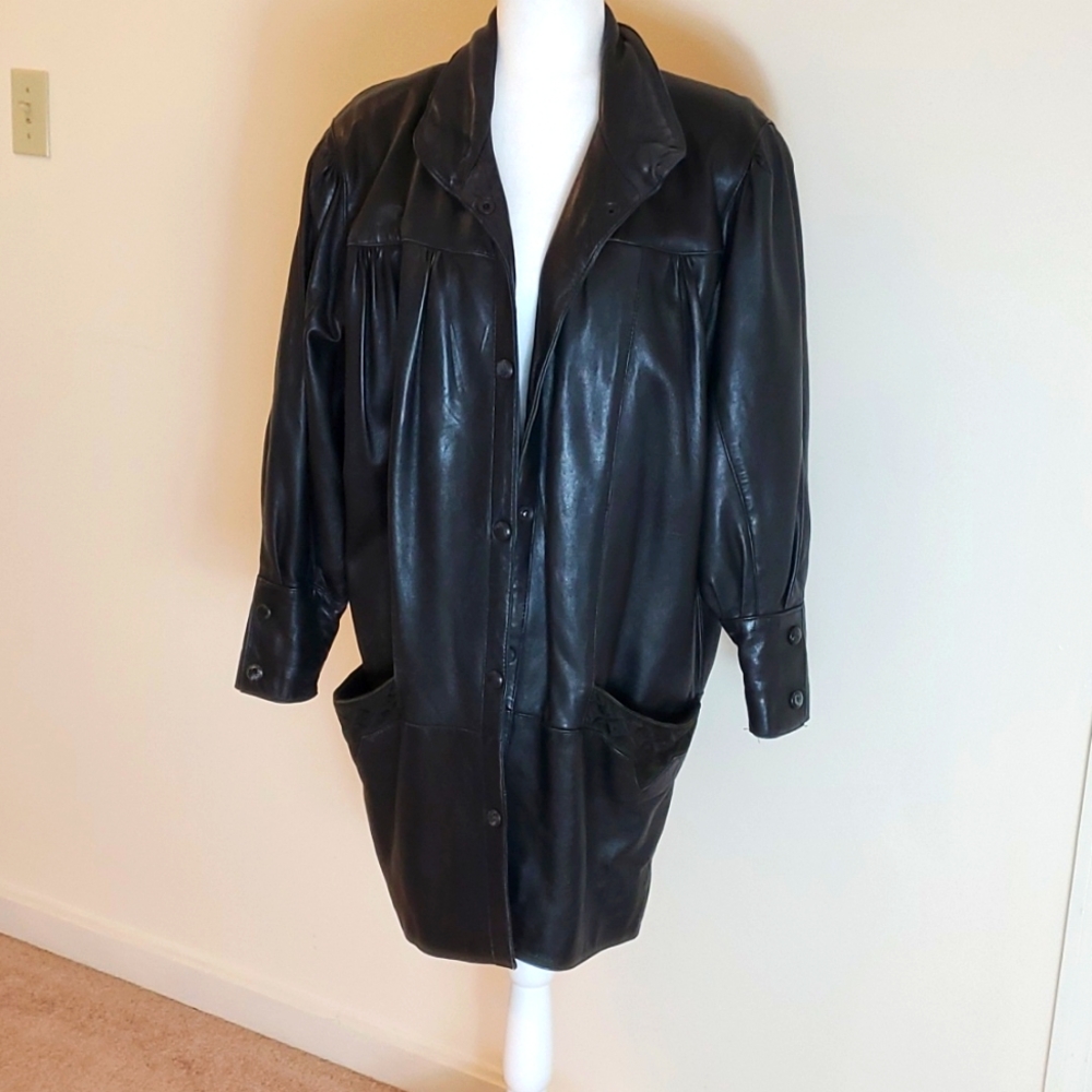 Jean Pierre black mid-length leather jacket